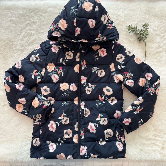 RoxyFloral Shell Puffer Jacket - Size 10/M - EUC - Navy